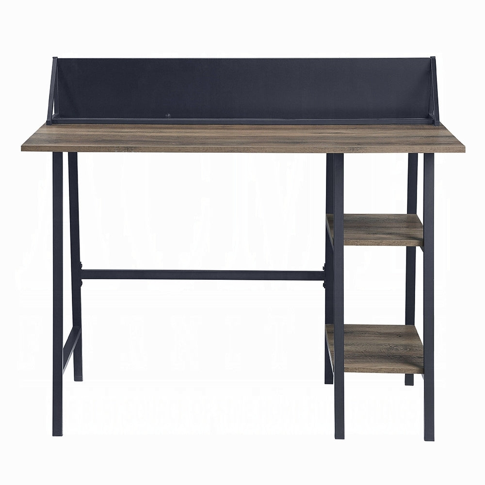 Rustic Oak and Black 2-Shelf Writing Desk with H-Shaped Base — 43" W x 20" D x 30" H | Industrial Modern Writing Desk | Two-Tier Storage Shelf | Smart Phone & Tablet Holder | Particle Board & MDF | Office | Oak