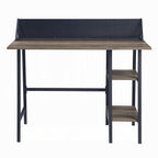 Rustic Oak and Black 2-Shelf Writing Desk with H-Shaped Base — 43" W x 20" D x 30" H | Industrial Modern Writing Desk | Two-Tier Storage Shelf | Smart Phone & Tablet Holder | Particle Board & MDF | Office | Oak