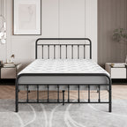 Twin/Full/Queen Size Victorian Metal Platform Bed Frame | Spindle Headboard & Footboard | 13 Slats + 9 Center Legs | 450 lbs | 10.6" Under-Bed Storage | No Box Spring Needed | Black