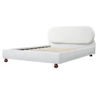 Queen/King Size Cream Boucle Upholstered Platform Bed | Smooth Curved Design | Gourd-Shaped Rubberwood Legs | 800 lbs Heavy Duty | No Box Spring Needed | 30-40 Min Assembly | White/Cream