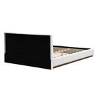 Queen/King Size White Boucle Upholstered Platform Bed | Wood Grain Textured Brown Solid Wood Base | 11 Slats + 4 Legs | 800 lbs | No Box Spring Needed | 2-Person Easy Assembly | White