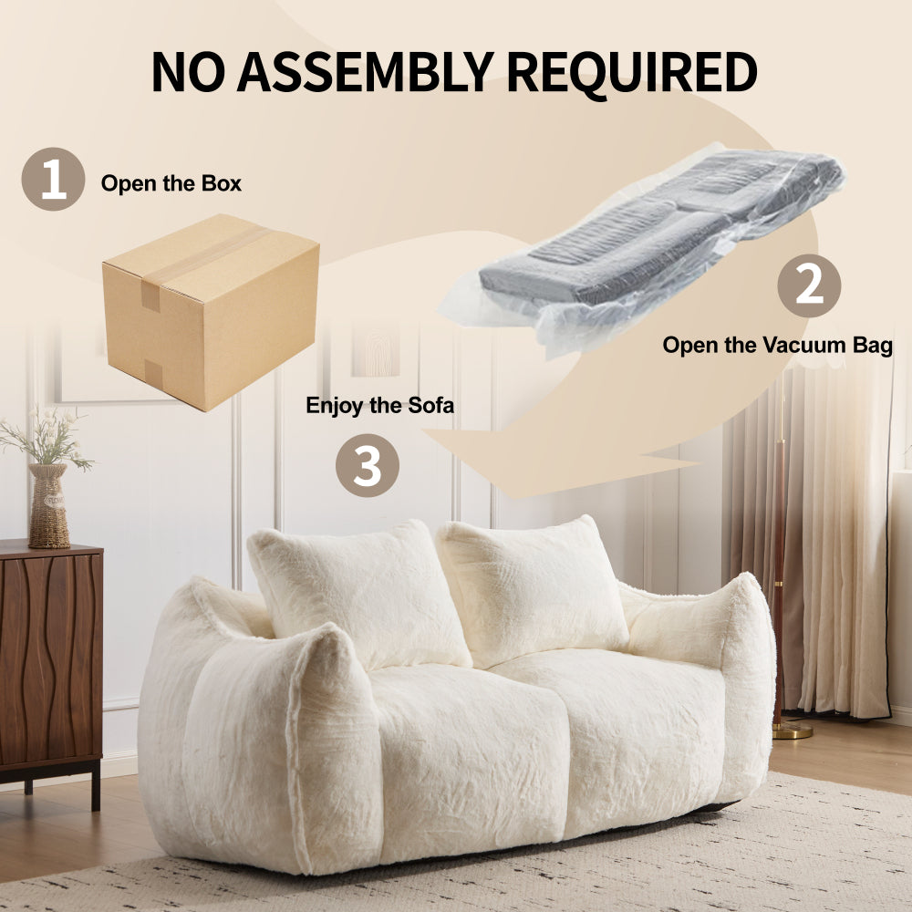 Giant 2-Seat Bean Bag Sofa for Adults | Ultra Soft Faux Fur | High-Density Shredded Memory Foam | 650 lbs | No Assembly Required | With Pillows & Large Armrests | White/Gray/Black/Brown/Yellow/Green