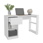 47" Modern Writing Desk with 1 Drawer + 4 Side Shelves | Generous Leg Clearance | Clean Minimalist Design | Sturdy Particle Board | Home Office, Living Room, Gaming Room | White/Black