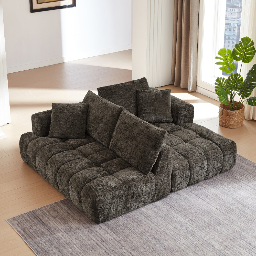 108" Luxury Chenille L-Shape Sectional Sofa | 4-Seat Oversized Couch | Tufted Surface | Sponge + Pocket Spring Support | Right Hand Facing | No Assembly Required | Living Room, Apartment, Reception | Dark Blue/Orange/Khaki/Brown/Dark Green/Dark Gray