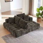 108" Luxury Chenille L-Shape Sectional Sofa | 4-Seat Oversized Couch | Tufted Surface | Sponge + Pocket Spring Support | Right Hand Facing | No Assembly Required | Living Room, Apartment, Reception | Dark Blue/Orange/Khaki/Brown/Dark Green/Dark Gray