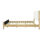 Queen/King Size White Boucle Upholstered Platform Bed | Natural Rubberwood Legs | Sustainable Engineered Wood Frame | No Box Spring Needed | Scandinavian Modern Style | White