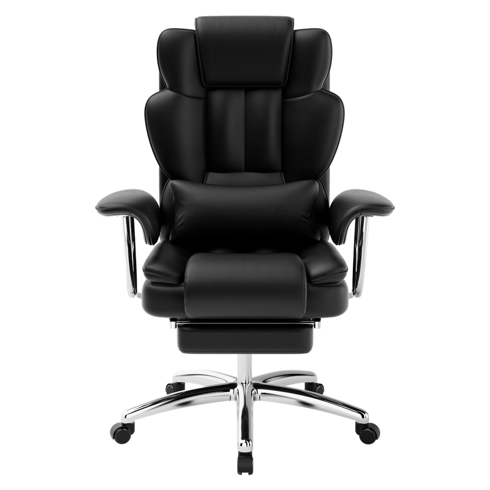 Big & Tall Executive High-Back Office Chair | 500 lbs Capacity | Bonded PU Leather | Ergonomic Reclining + Footrest | Padded Linkage Armrests | 360° Swivel + 5-Star Base | Large Home Office Chair | Black/Beige