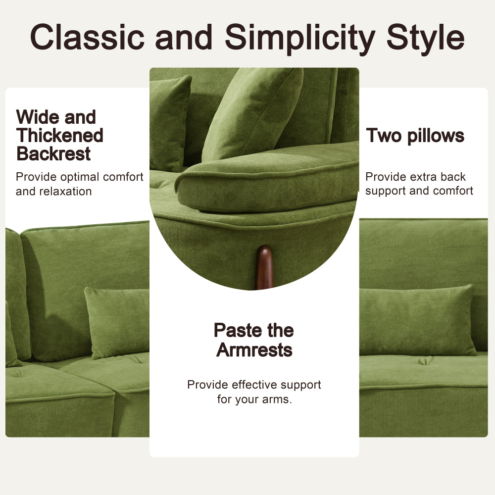 103" Deep Seat 3-Seater Sofa | 24" Extra Deep Cushions | Cloud Velvet Polyester Fabric | Solid Eucalyptus Frame & Wood Legs | 4 Pillows Included | 600 lbs | Pillow Top Arms | Beige / Green / Brick Red