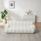 87.4" Cloud Series 3-Seat Minimalist Button-Tufted Sofa | Square Arm Chenille Upholstered Couch | High-Density Foam + Padded Backrest | No Assembly Required | Living Room, Apartment | White/Green/Black