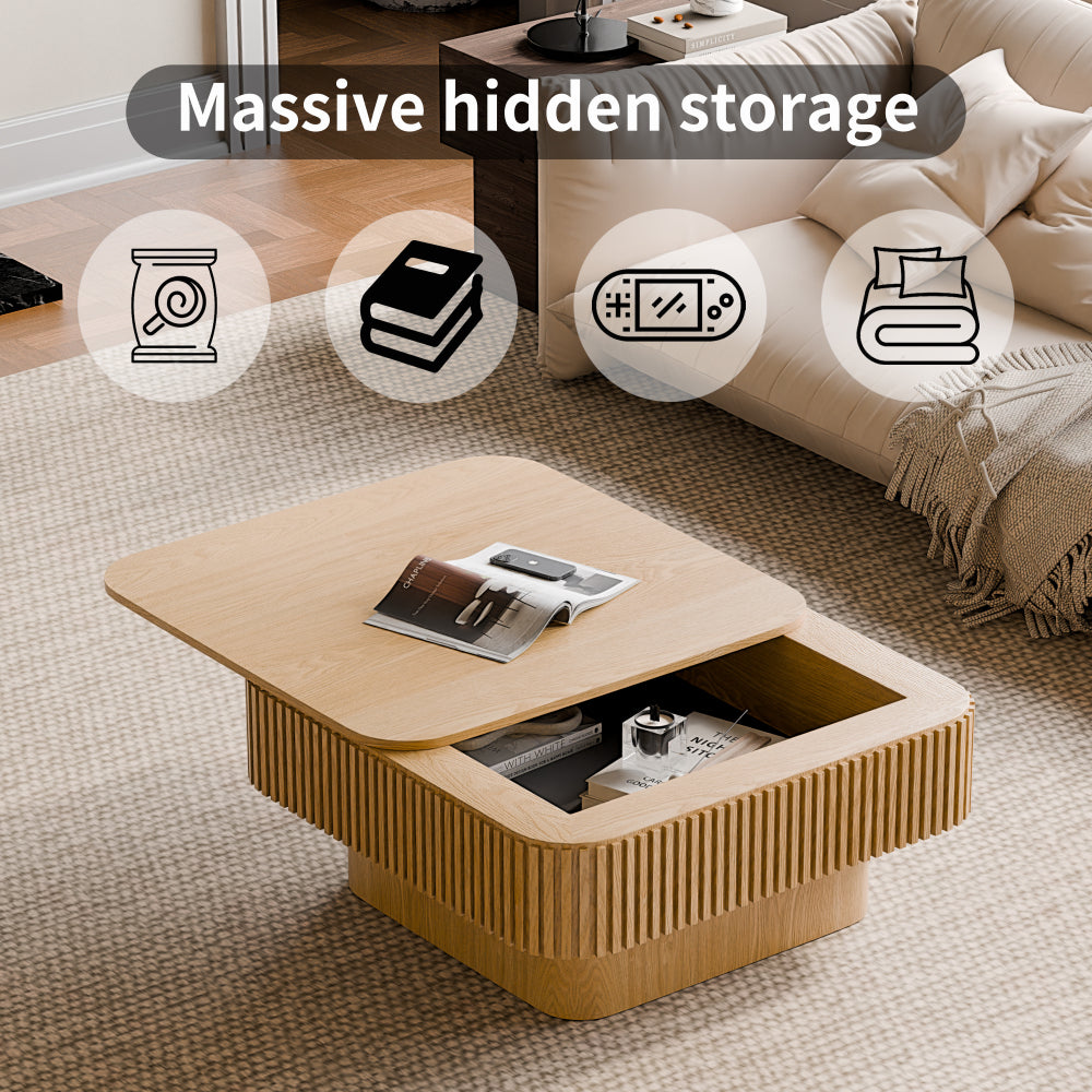 31.5" Square Coffee Table with Hidden Storage | Solid Wood Veneer + MDF | Lacquered Surface | Sleek Modern Silhouette | Easy Assembly | 200 lbs Top Capacity | Living Room, Bedroom, Office | Natural Wood/Walnut/Black