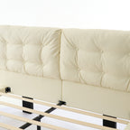 Queen Size PU Leather Floating Platform Bed | Button Tufted Segmented Headboard | Remote-Controlled LED Light Strip 6 Colors | 800 lbs | Hidden Leg Design | No Box Spring Needed | Pink / White / Khaki