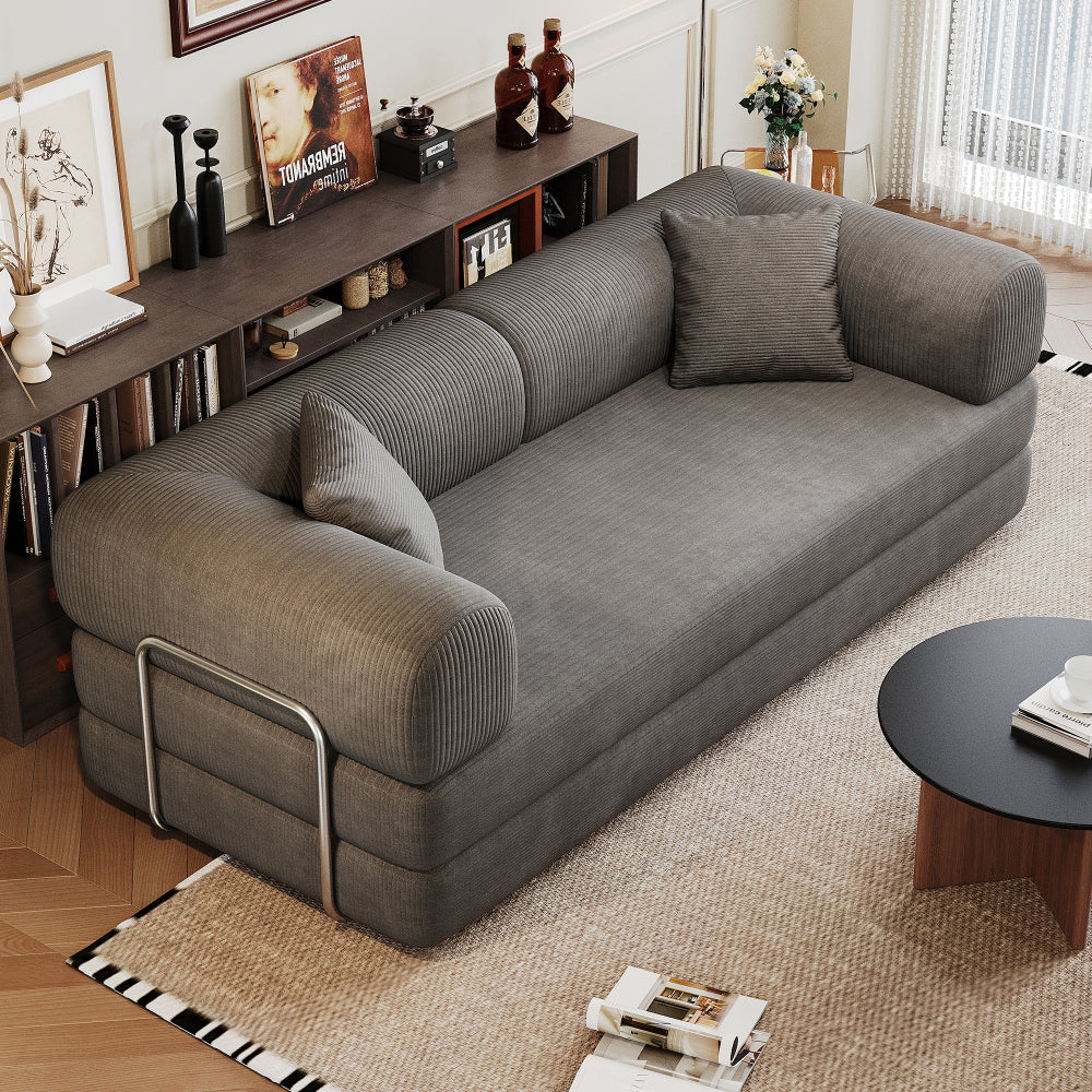 78.8" Convertible Floor Sofa Bed | Boneless Modular Sectional Couch | Pillow Back Support Armrests | Corduroy Fabric + Foam Fill | Hardware-Secured Backrest | No Assembly Required | Living Room, Bedroom, Apartment | Gray/Black/Camel/Green/Brown/Blue