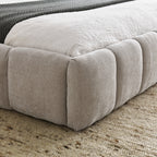 Queen Size Low Profile Platform Bed | Square Tufted Chenille Upholstered | Headboard & Footboard | 500 lbs | No Box Spring Needed | Beige/Dark Gray/Pink/Blue-Green
