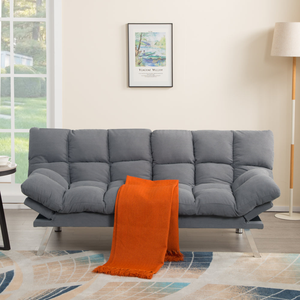 67" Multifunctional 2-Seat Sofa Bed | Foldable Corduroy Couch | 3-Position Adjustable Backrest + Armrest | High-Density Foam | Sturdy Wood + Metal Frame | 3-Second Switch | Living Room, Apartment, Studio | Light Gray/Black/Dark Gray/Green/Yellow