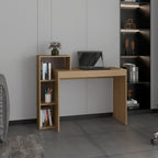 Britt 43" Wide Four Shelves Writing Desk — Natural Oak Computer Desk | Minimalist Home Office Desk with 4 Storage Shelves | Compact Rectangular Workstation | Particle Board | Living Room, Study, Gamer Desk & Small Spaces | Oak