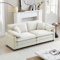 Large Deep-Seat 2-Seat Corduroy Sofa | Fashion-Retro Blend Design | Double-Layer Memory Foam Cushions | Removable Armrests + 4 Throw Pillows | Cloud-Like Comfort | Living Room, Bedroom, Flat | Beige/Tan/Green/Gray