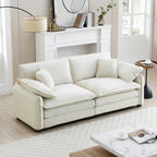 Large Deep-Seat 2-Seat Corduroy Sofa | Fashion-Retro Blend Design | Double-Layer Memory Foam Cushions | Removable Armrests + 4 Throw Pillows | Cloud-Like Comfort | Living Room, Bedroom, Flat | Beige/Tan/Green/Gray