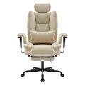 Ergonomic High-Back PU Leather Office Chair | 440 lbs Capacity | Liftable Headrest + Retractable Footrest | Double-Layer Spring Sponge + Memory Foam | Height-Adjustable Armrests | Lumbar Support | Computer, Executive Chair | Beige/Black