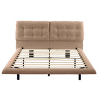 Queen Size PU Leather Floating Platform Bed | Button Tufted Segmented Headboard | Remote-Controlled LED Light Strip 6 Colors | 800 lbs | Hidden Leg Design | No Box Spring Needed | Pink / White / Khaki