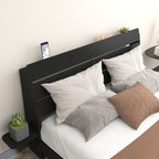 Full/Queen Size Wood Platform Bed with Bookshelf Storage Headboard | 2 Drawers | 2 AC Outlets 1 USB 1 Type-C Charging Station | 60,001 Color LED Lights APP Control | No Box Spring | Brown/Black/Walnut