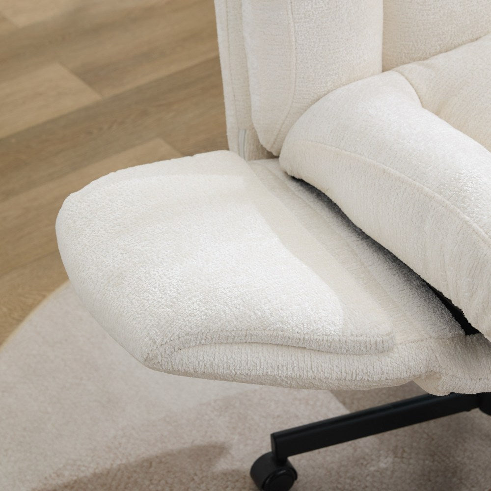 Modern Chenille Swivel Office Chair | Height Adjustable Task Chair | Double-Layer Cushioned Seat & Back | Convertible Multi-Position Flip-Up Armrests | Heavy-Duty 5-Star Base | Home Office, Study, Vanity, Living Room | Beige/Pink