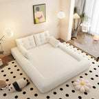 78.7" 3-in-1 Foldable Floor Sofa Bed | Teddy Fabric | High-Density Foam | Non-Slip Bottom | Headrest & Lumbar Pillow | Sofa / Lounge / Bed Convertible | Beige/Green/Gray/Pink/Black/Dark Blue/Brown