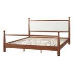 Queen/King Size Solid Poplar & Plywood Platform Bed | Soft Upholstered Headboard & Footboard | Quiet Slat Support System | Airflow Open Base | No Box Spring Needed | Easy Assembly | Beige/Walnut