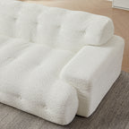87.4" Cloud Series 3-Seat Minimalist Button-Tufted Sofa | Square Arm Chenille Upholstered Couch | High-Density Foam + Padded Backrest | No Assembly Required | Living Room, Apartment | White/Green/Black
