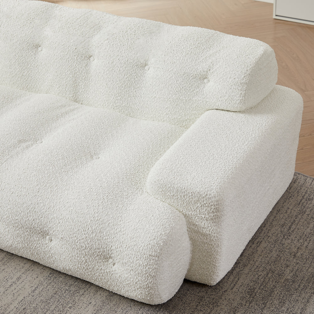87.4" Cloud Series 3-Seat Minimalist Button-Tufted Sofa | Square Arm Chenille Upholstered Couch | High-Density Foam + Padded Backrest | No Assembly Required | Living Room, Apartment | White/Green/Black