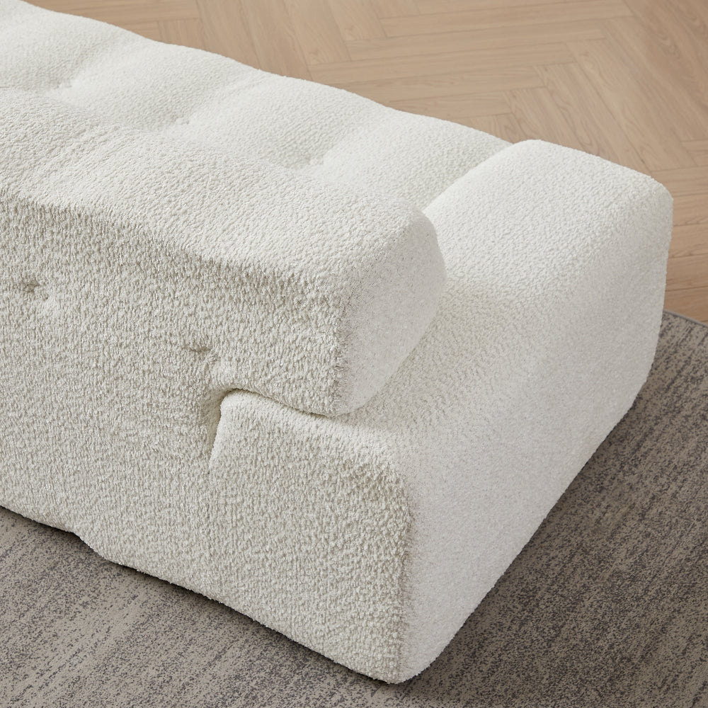 87.4" Cloud Series 3-Seat Minimalist Button-Tufted Sofa | Square Arm Chenille Upholstered Couch | High-Density Foam + Padded Backrest | No Assembly Required | Living Room, Apartment | White/Green/Black