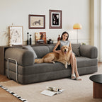 78.8" Convertible Floor Sofa Bed | Boneless Modular Sectional Couch | Pillow Back Support Armrests | Corduroy Fabric + Foam Fill | Hardware-Secured Backrest | No Assembly Required | Living Room, Bedroom, Apartment | Gray/Black/Camel/Green/Brown/Blue