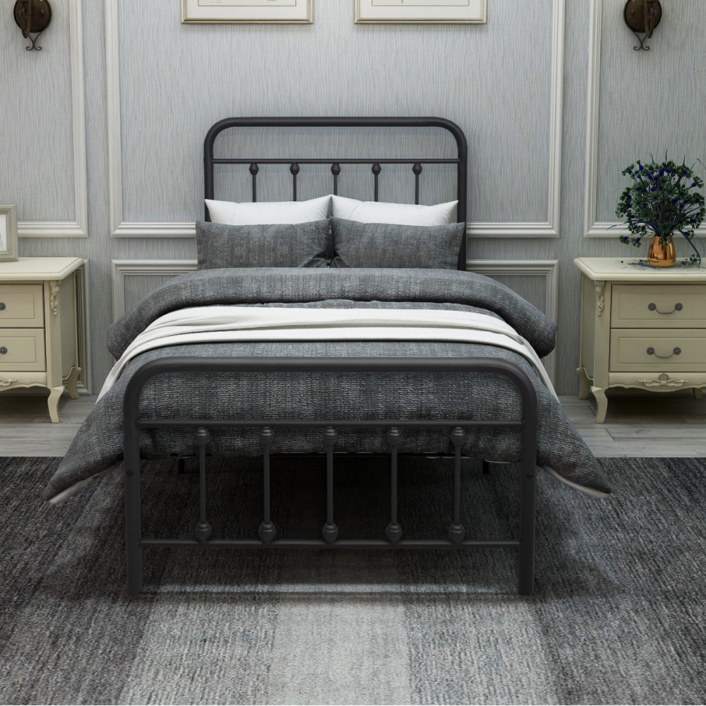 Twin/Full/Queen Size Victorian Metal Platform Bed Frame | Spindle Headboard & Footboard | 13 Slats + 9 Center Legs | 450 lbs | 10.6" Under-Bed Storage | No Box Spring Needed | Black