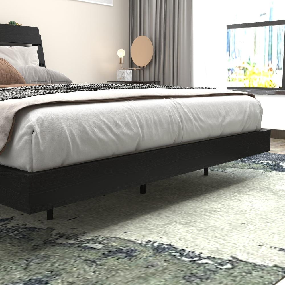Full/Queen Size Wood Platform Bed with Bookshelf Storage Headboard | 2 Drawers | 2 AC Outlets 1 USB 1 Type-C Charging Station | 60,001 Color LED Lights APP Control | No Box Spring | Brown/Black/Walnut