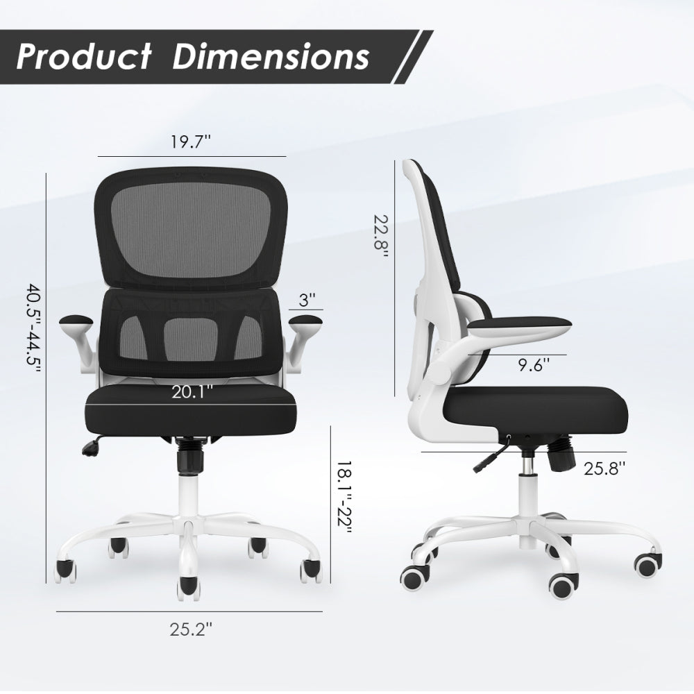 Mesh Ergonomic Office Chair | Tailored Lumbar Support | High-Density Double Mesh Backrest | Flip-Up Armrests | Breathable Elastic Sponge Seat | 90°–120° Tilt + Pneumatic Height Adjustment | 350 lbs | Easy Assembly | Home, Study, Office