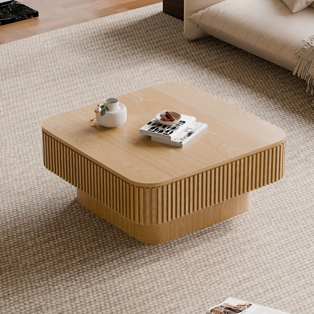 31.5" Square Coffee Table with Hidden Storage | Solid Wood Veneer + MDF | Lacquered Surface | Sleek Modern Silhouette | Easy Assembly | 200 lbs Top Capacity | Living Room, Bedroom, Office | Natural Wood/Walnut/Black