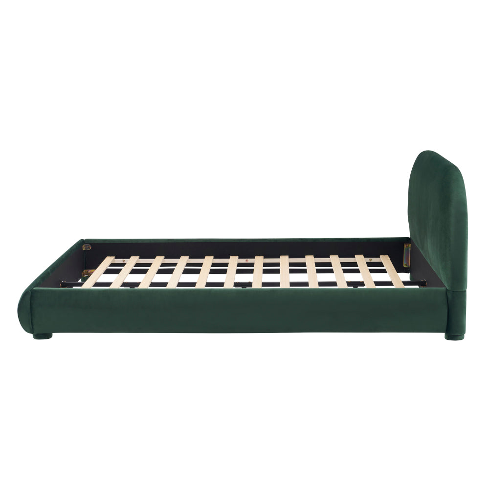 Queen/King Size Boucle Upholstered Platform Bed | Curved Ergonomic Headboard | Granular Fabric Texture | 800 lbs Heavy Duty | No Box Spring Needed | 40-Min Assembly | Cream / Green