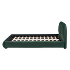 Queen/King Size Boucle Upholstered Platform Bed | Curved Ergonomic Headboard | Granular Fabric Texture | 800 lbs Heavy Duty | No Box Spring Needed | 40-Min Assembly | Cream / Green