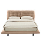 Queen Size PU Leather Floating Platform Bed | Button Tufted Segmented Headboard | Remote-Controlled LED Light Strip 6 Colors | 800 lbs | Hidden Leg Design | No Box Spring Needed | Pink / White / Khaki