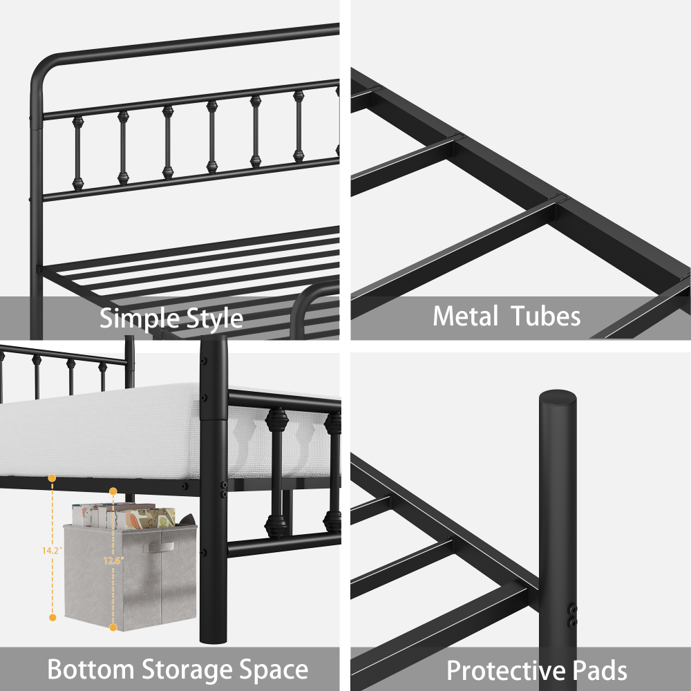 Twin/Full/Queen Size Metal Platform Bed Frame | Classic Spindle Headboard & Footboard | Reinforced Sturdy Structure | Ample Under-Bed Storage | No Box Spring Needed | Black/Charcoal Gray/White