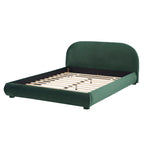 Queen/King Size Boucle Upholstered Platform Bed | Curved Ergonomic Headboard | Granular Fabric Texture | 800 lbs Heavy Duty | No Box Spring Needed | 40-Min Assembly | Cream / Green