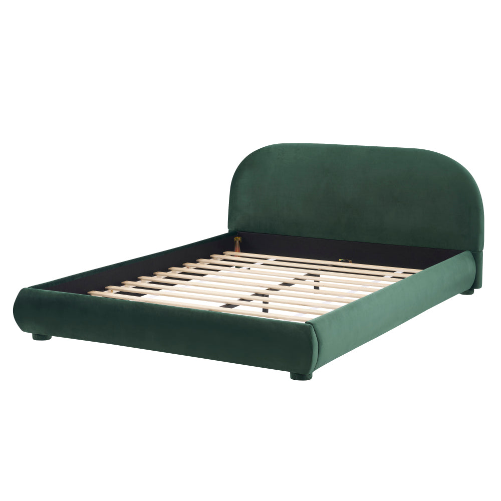 Queen/King Size Boucle Upholstered Platform Bed | Curved Ergonomic Headboard | Granular Fabric Texture | 800 lbs Heavy Duty | No Box Spring Needed | 40-Min Assembly | Cream / Green
