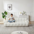 87.4" Cloud Series 3-Seat Minimalist Button-Tufted Sofa | Square Arm Chenille Upholstered Couch | High-Density Foam + Padded Backrest | No Assembly Required | Living Room, Apartment | White/Green/Black