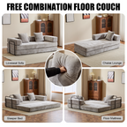 3-Seat Convertible Floor Sofa Bed | Foldable Armrest & Backrest | Premium Chenille + Memory Foam | Pillow Back Support | No Assembly Required | Multi-Occasion | Light Gray/Dark Gray/Dark Green/Baby Blue/Orange