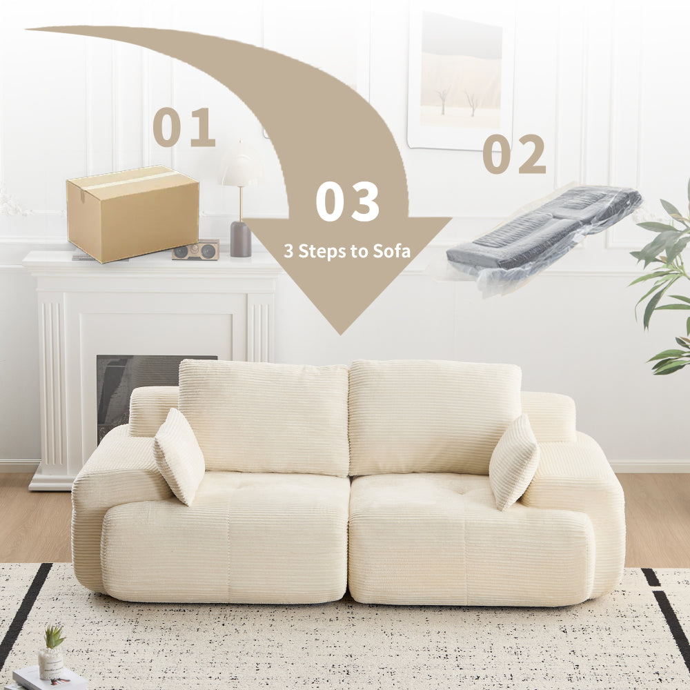 Modern Memory Foam Cloud Sofa | Extra Deep Corduroy Sectional Couch | Customizable Modular Combination | High-Resilience Foam + Bolster Pillows | No Assembly Required | Living Room, Apartment, Bedroom | White/Black — 2 Seat & 3 Seat