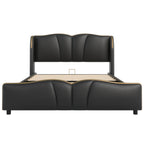 Queen Size PU Leather Wingback Platform Bed | Wave-Shaped Headboard & Footboard | 46.5" Tall Headboard | High-Resilience Sponge Fill | 800 lbs Wood Slats | No Box Spring Needed | Dark Green / Black / Antique Blue