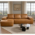 Boneless Couches for Living Room, Brown Faux Leather Cloud Sectional Couches with Chaise, Deep Seat L Shaped Modular Sofa, No Assembly Required Sofas in a Box (Left,Faux Leather,Brown)