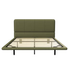 Full Size Floating PU Leather Platform Bed | Remote-Controlled LED Underglow 8 Dynamic Effects | Hidden Foot Design | Strong Wood Beam & Metal Legs | No Box Spring Needed | Easy Assembly | Green / Coffee