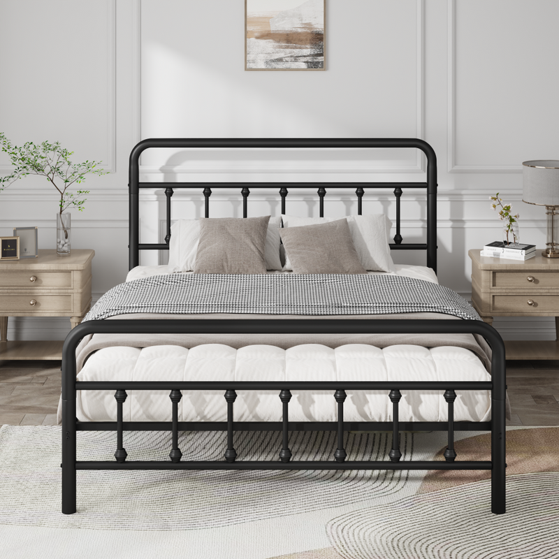 Twin/Full/Queen Size Metal Platform Bed Frame | Classic Spindle Headboard & Footboard | Reinforced Sturdy Structure | Ample Under-Bed Storage | No Box Spring Needed | Black/Charcoal Gray/White
