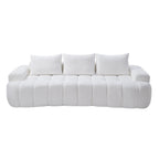 100" Extra Large Curved Front Sofa | 3-Seat Cloud-Like Boucle Sectional Couch | Vertical Channel Tufted | High-Resilience Compressed Foam | No Assembly | Easy to Move & Ship | Living Room, Apartment, Condo | White/Camel