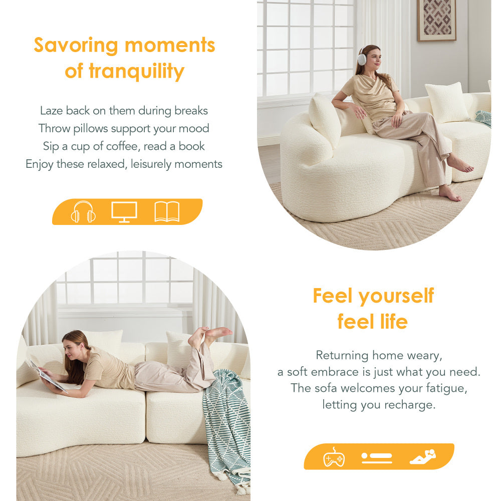 110" Curved Boneless Sectional Sofa 4-Seat | Chenille Upholstery | High-Density Foam & Spring | Flared Arms Pillow Back | No Assembly Required | Child & Pet Friendly | White/Gray/Beige/Green/Orange/Navy/Caramel/Black